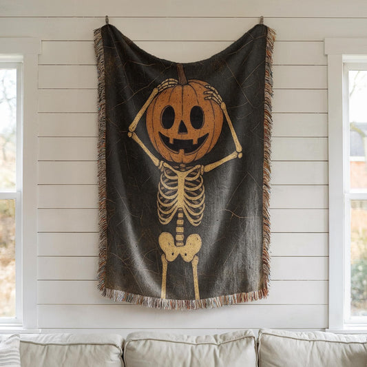 Pumpkin Skeleton Halloween Woven Blanket
