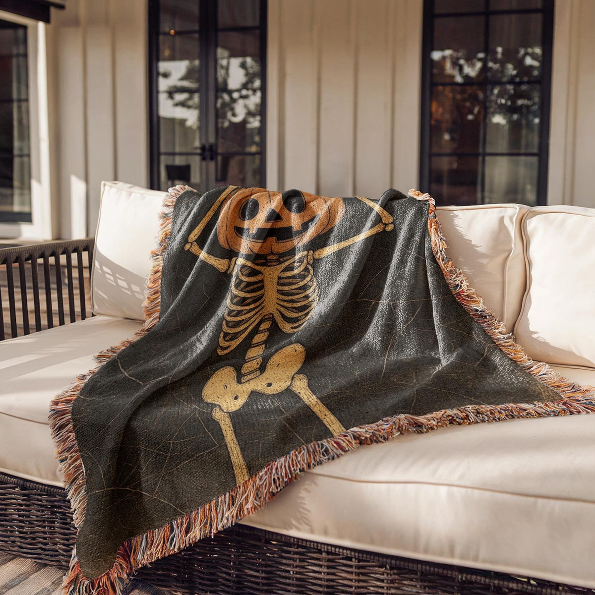 Pumpkin Skeleton Halloween Woven Blanket