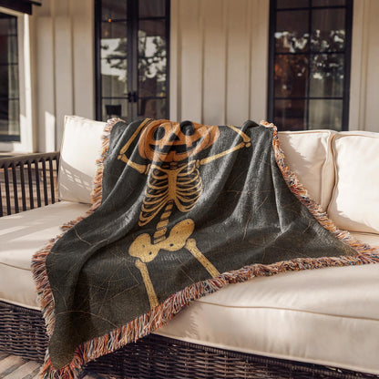 Pumpkin Skeleton Halloween Woven Blanket
