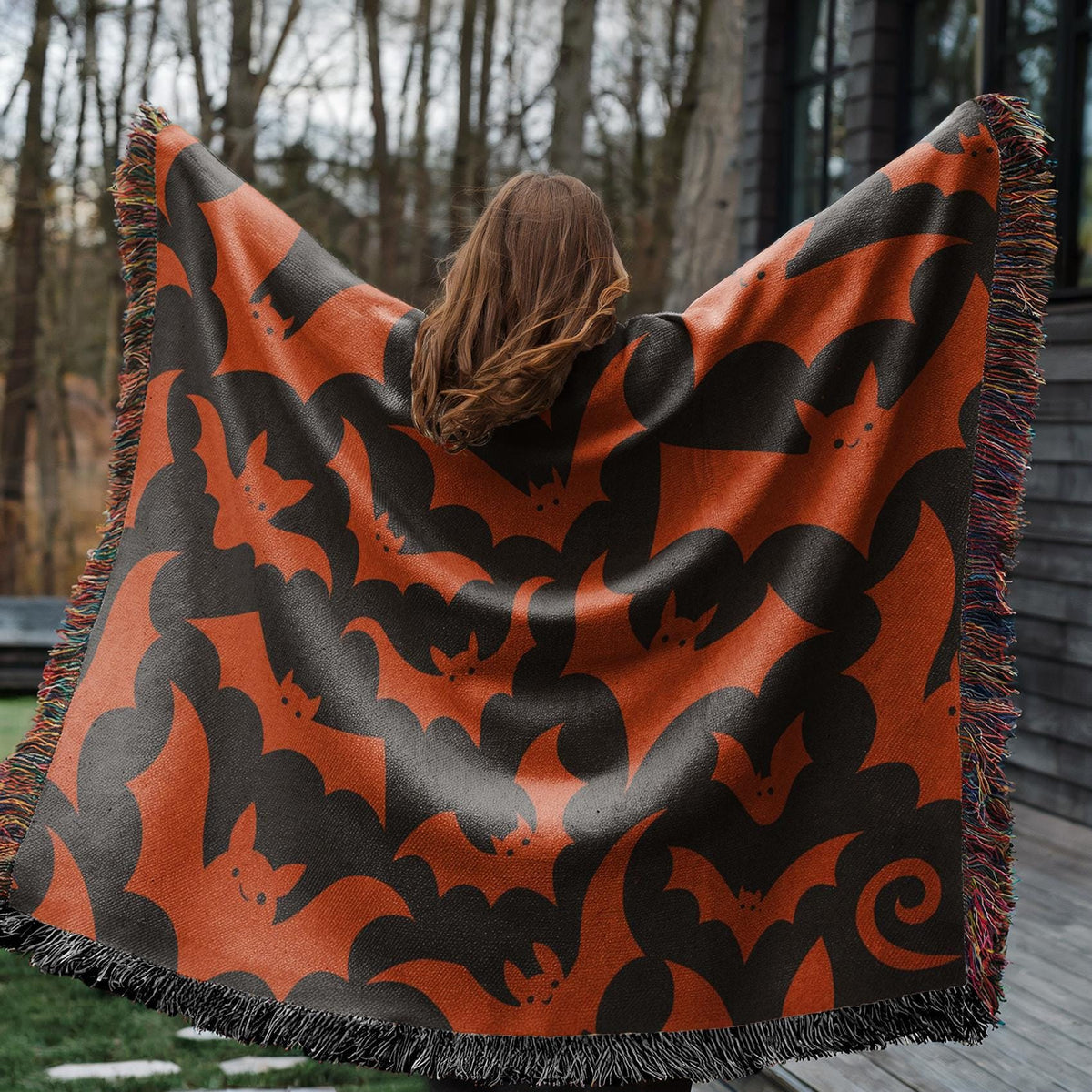 Halloween Bat Pattern Woven Blanket