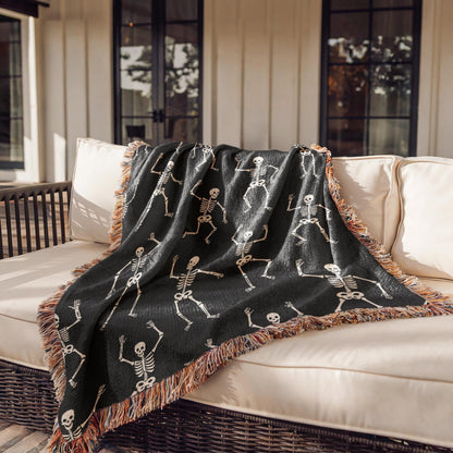 Dancing Skeletons Halloween Woven Blanket